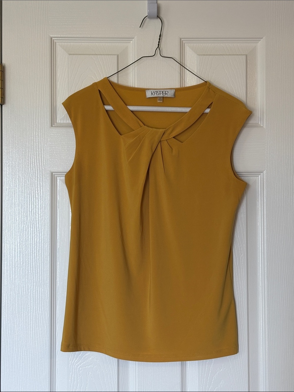 Kasper Mustard Sleeveless Twist-Neck Blouse